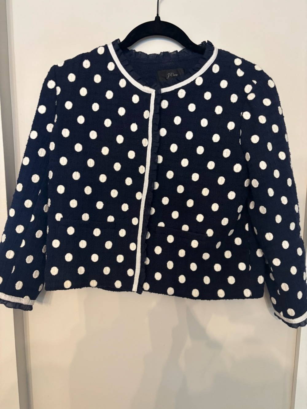 J. Crew Tweed Blazer/Jacket in Navy-white polka dot sz 2P